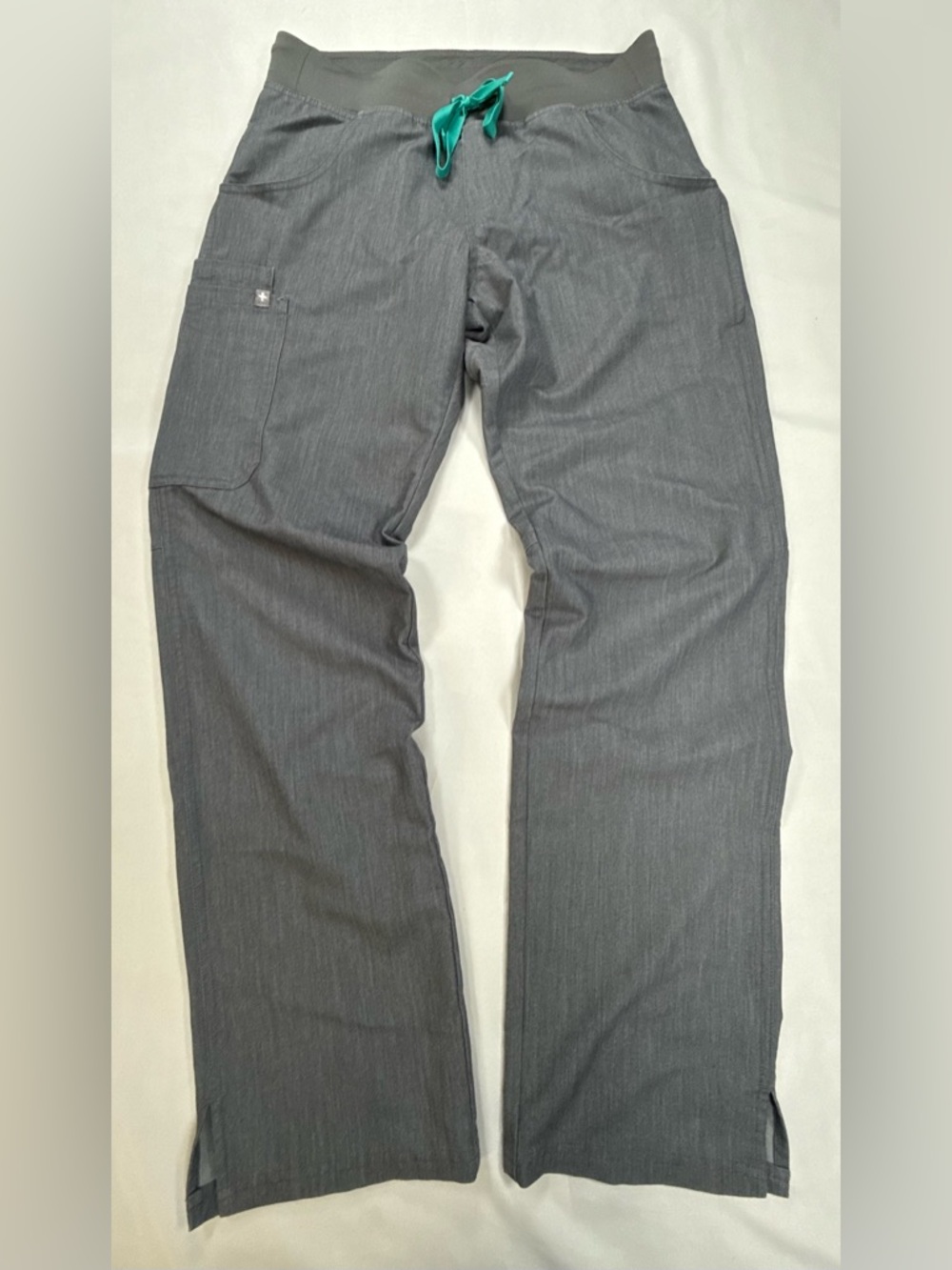 Figs Straight Leg Scrub Pants in Charcoal with Teal Drawstring